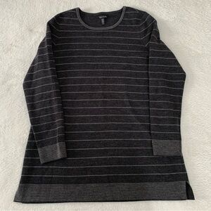 Women’s Small EILEEN FISHER Charcoal Gray Striped Long Sleeve Wool Tunic Sweater